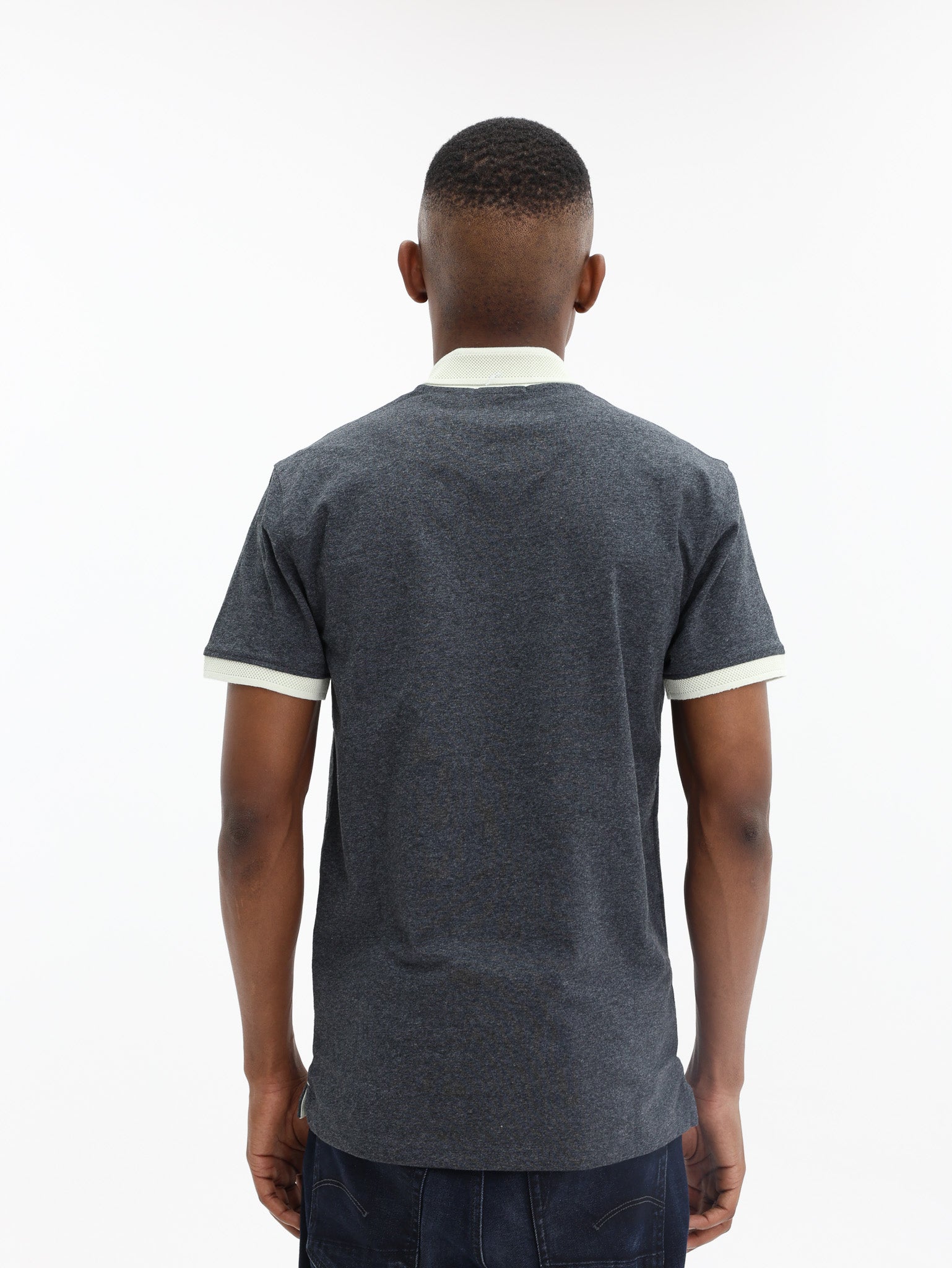 Polo Golfer Contrast Collar Piping Charcoal Melange